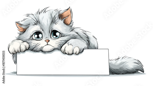 Adorable Cat Cartoon with Blank Sign for Messaging and Branding