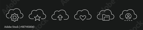 Cloud Computing and Technical Folder Icon Bundle, Minimalist Vector Outline Symbols for SaaS Platforms, File Storage, Network Settings, User Profiles, and Data Management UI Design