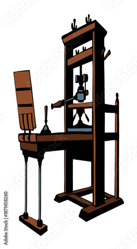 Vector drawing. Vintage printing press