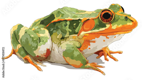 Adorable Cartoon Frog Illustration on White Background with Outline