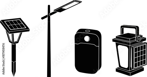 Collection of solar powered outdoor lighting devices
