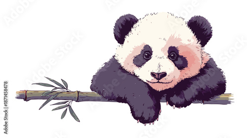 Adorable Baby Panda Vector Illustration with Outline on White Background