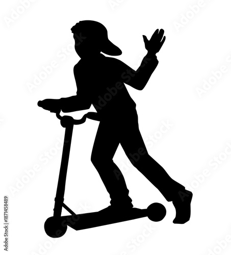 Vector drawing. A boy riding a scooter
