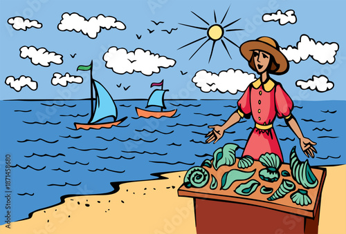 Vector illustration of a boats in the sea