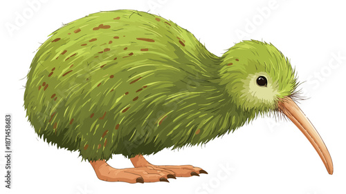Cute Kiwi Bird Cartoon Vector with Outline Isolated on White Background