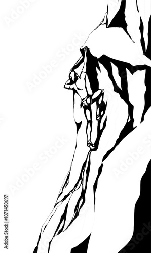 Climber climbs on a rock. Vector drawing