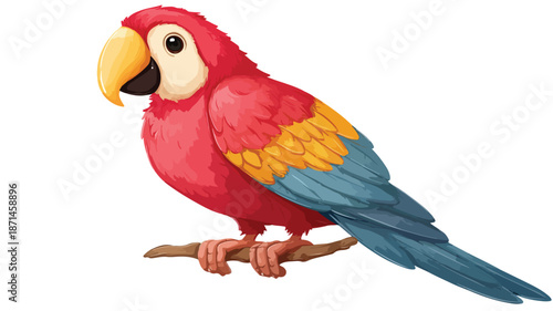 Cute Parrot Cartoon on White Background Vector with Outline