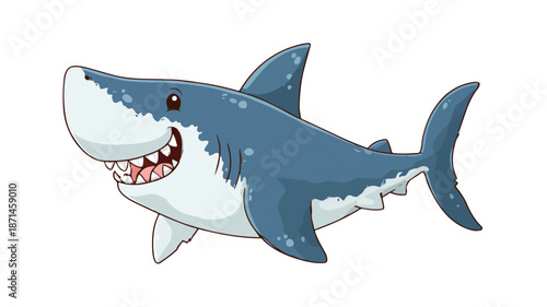 Adorable Cartoon Shark Vector Illustration for Kids Design with White Outline on Isolated Background