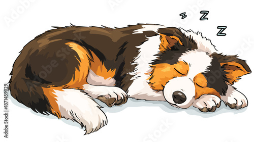 Adorable Sleeping Dog Cartoon Illustration on White Background