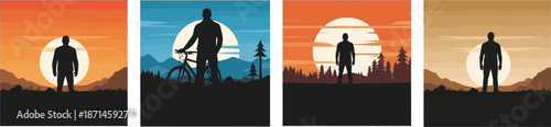 T Shirt Design Silhouette of people in outdoor settings at sunset