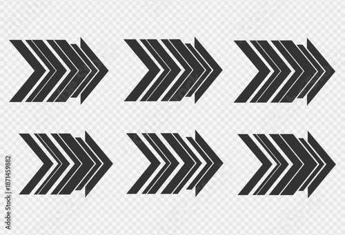 Collection of black arrow icons on transparent background for direction and navigation