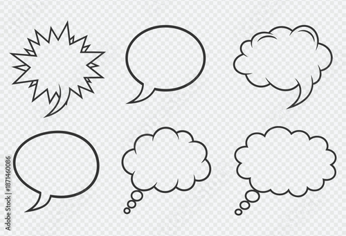 Collection of various comic speech bubbles and thought bubbles for visual storytelling