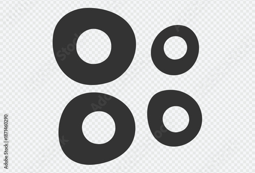 Four black circles of different sizes arranged in a square formation on a transparent background