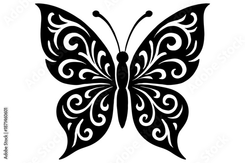 butterfly tattoo design,
Butterfly Icon with Abstract Wings, 
Simple Insect Symbol on White Background
