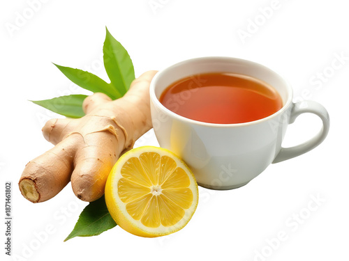 Wallpaper Mural A cup of hot tea served next to sliced lemon and ginger, perfect for a cozy moment Torontodigital.ca