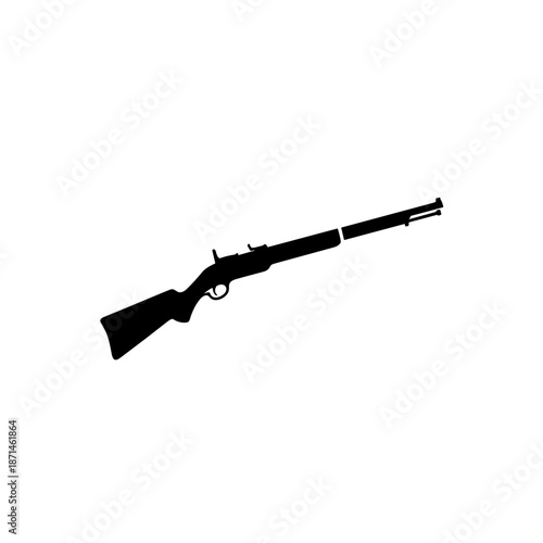 Black silhouette of rifle on white background  