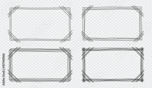 Collection of four hand drawn rectangular frames with different backgrounds and decorative corners
