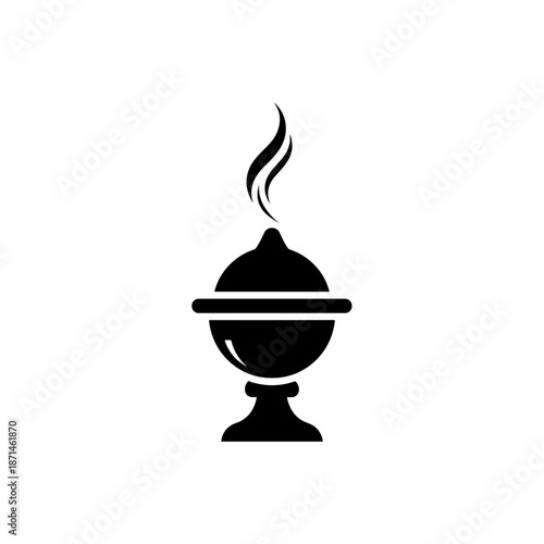 Black incense burner with smoke above in minimalist design  