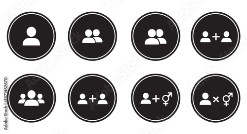Family and Relationship Icons Set in Minimalist Black Circles for Business and Lifestyle Designs
