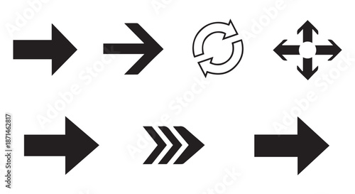 Minimalist black directional arrows set isolated on Transparent Background for business, navigation, and decision making concepts