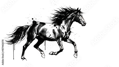 Black stallion horse silhouette vector illustration of a wild equine animal running and galloping in nature with a black mane design