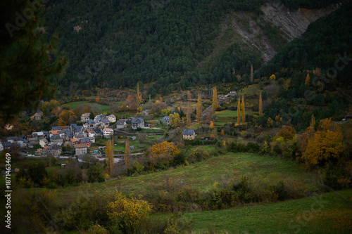 Wallpaper Mural Scenic aerial view of Saravillo village in autumn surrounded by colorful Pyrenees mountains in Huesca Aragon Spain Torontodigital.ca