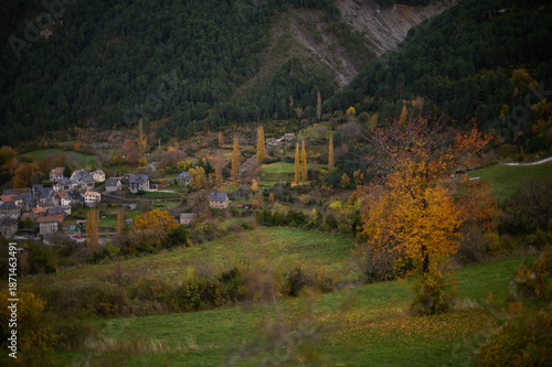 Wallpaper Mural Scenic aerial view of Saravillo village in autumn surrounded by colorful Pyrenees mountains in Huesca Aragon Spain Torontodigital.ca