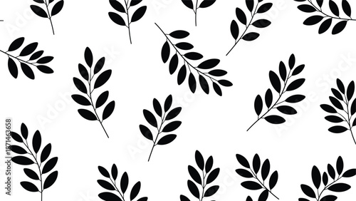 Leaf branch silhouette set, botanical foliage sprigs collection, black minimal plant elements isolated on white background vector pack