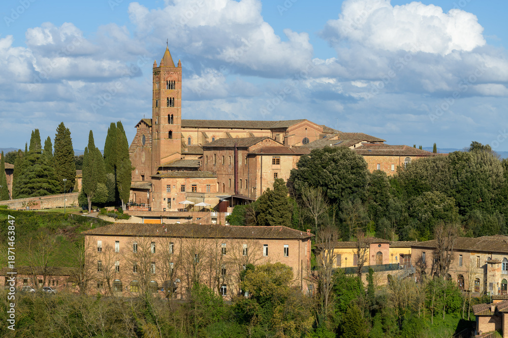 Naklejka premium Basilica of San Clemente in Santa Maria dei Servi, Siena, Tuscany, Italy, with Romanesque-Gothic architecture.
