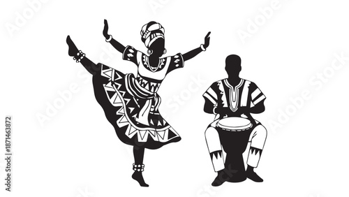 Traditional folk dancers performing with drum in a colorful, vibrant cultural scene and festive movement.