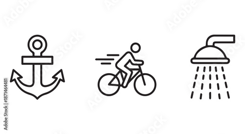 Anchor equals cyclist under shower success metaphor flat design vector illustration for business and motivation