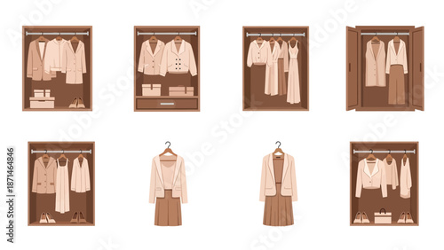 Wardrobe Organization with Stylish Women's Clothing and Accessories