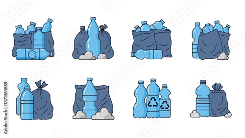 Plastic Bottles and Trash Bags Collection for Recycling and Waste Management