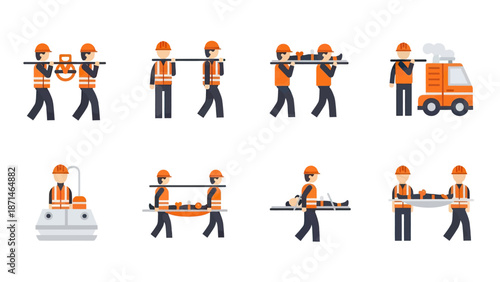 Paramedics Carry Patient on Stretcher to Ambulance, Medical Rescue