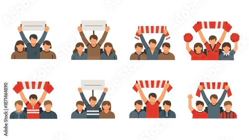 Crowd of Supporters Cheering with Signs and Scarves