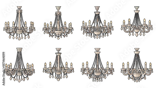 Elegant Chandelier Collection Set Vector Art