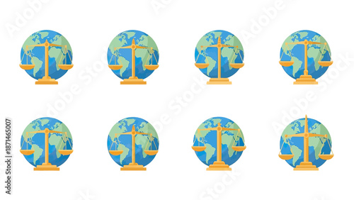 Scales of Justice with Earth Globe Icons
