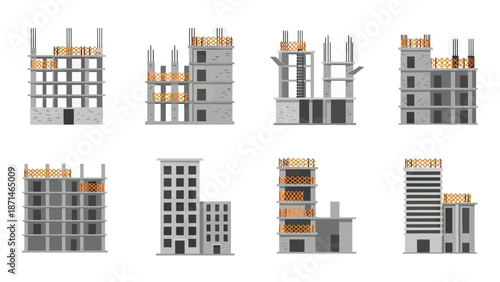 Building Construction Stages Vector Icons Set
