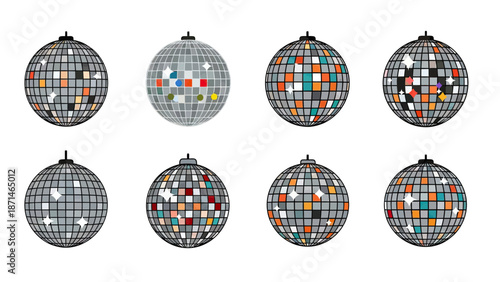 Disco Ball Collection: Reflective Party Spheres with Colorful Mosaic Tiles