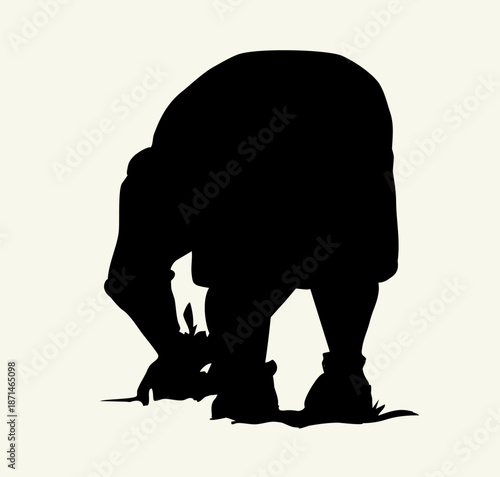 Vector drawing. A gardener weeding a garden