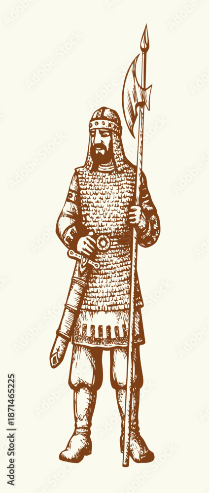 Naklejka premium Vector drawing. Old brave warrior