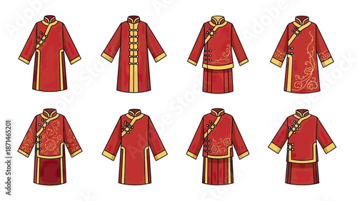 Traditional Chinese Red and Gold Clothing Styles Collection