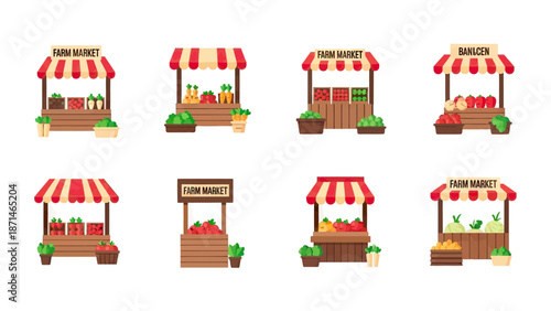 Fresh Farm Market Stalls with Produce and Plants