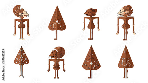 Traditional Indonesian Wayang Kulit Puppet Characters Set