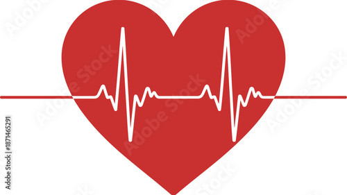 Heartbeat symbol with ecg line through red heart