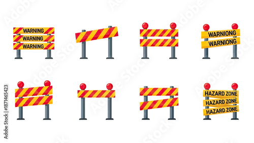 Construction Barriers and Warning Signs Set