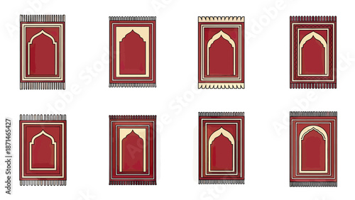Islamic Prayer Rugs with Decorative Borders and Tassels