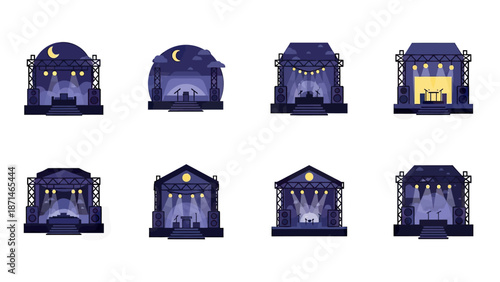 Concert Stage Designs with Lighting and Speakers, Night Scene