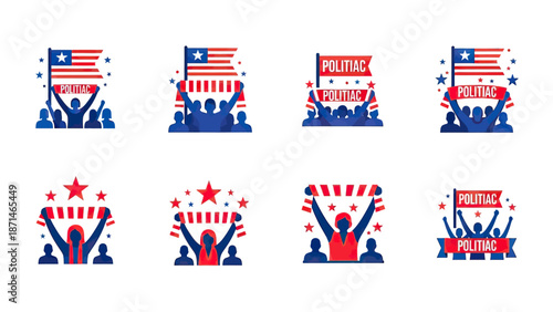 Crowd Waving Flags and Scarves at Political Rally