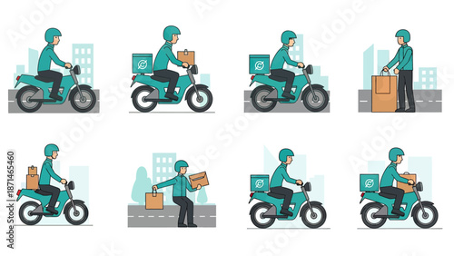 Delivery Person on Scooter with Packages and City Background
